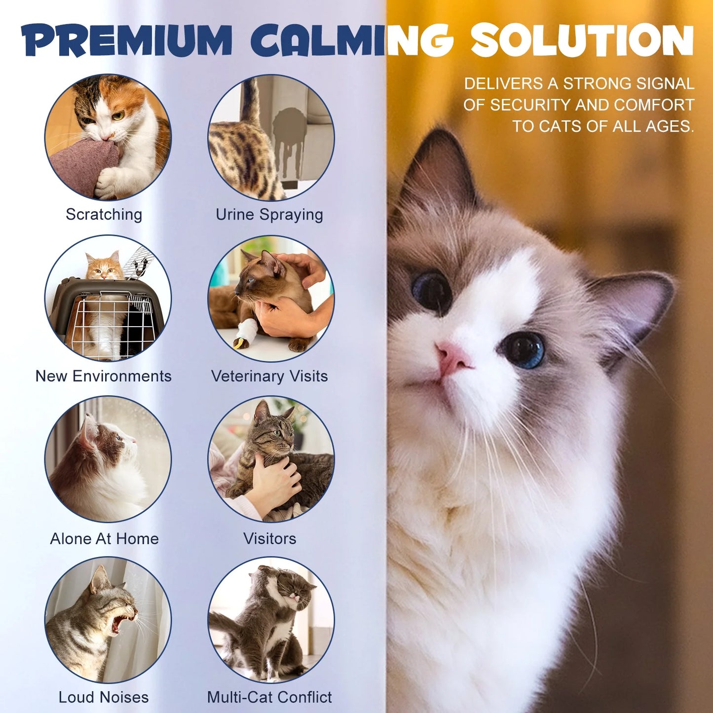 Cat Calming Pheromone Diffuser,2 in 1 Plug-In Cat Calming Diffuser Kit for Cat Anxiety Relief(60 Days Supply 1 Diffuser & 2 Refill)