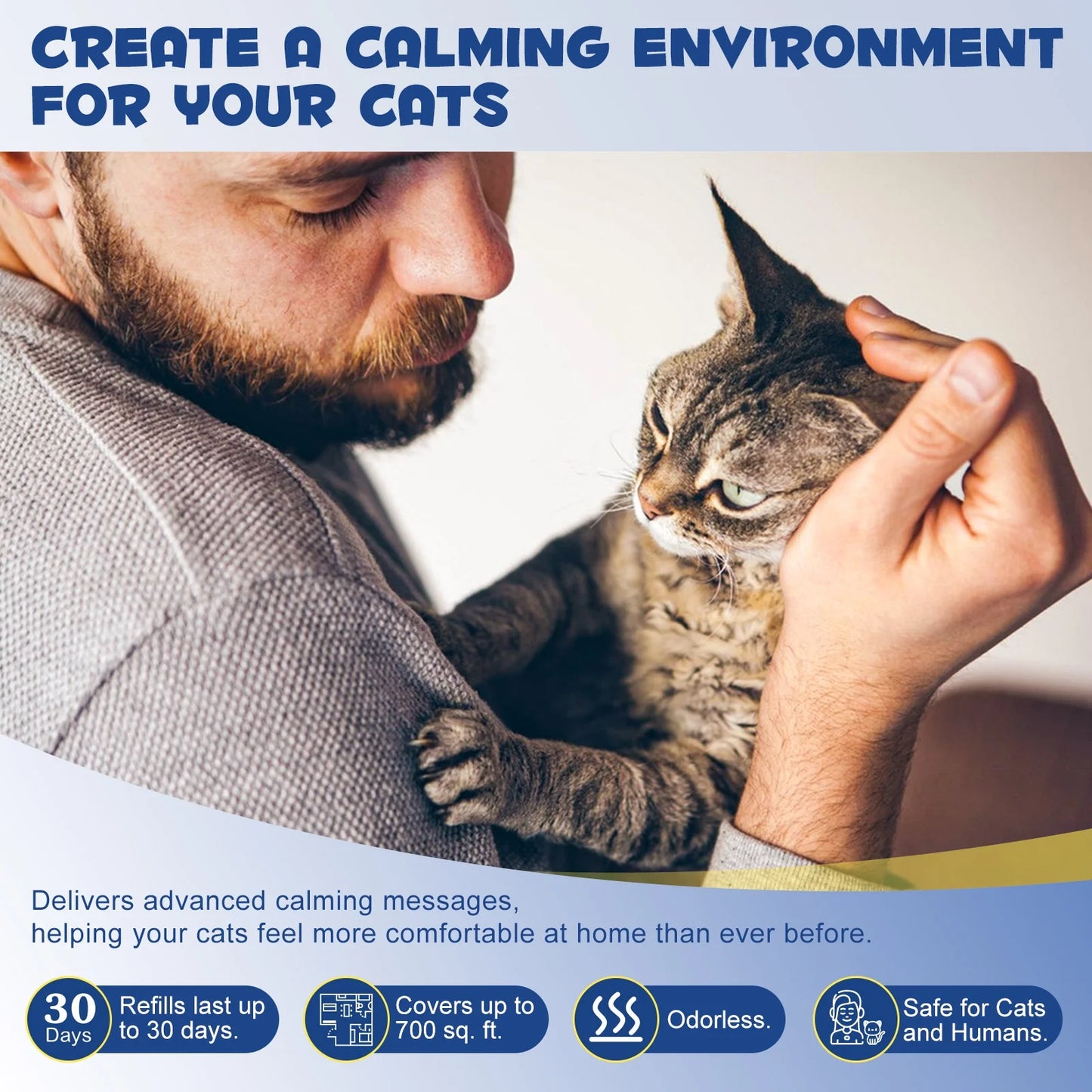 Cat Calming Pheromone Diffuser,2 in 1 Plug-In Cat Calming Diffuser Kit for Cat Anxiety Relief(60 Days Supply 1 Diffuser & 2 Refill)