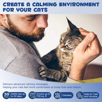 Cat Calming Pheromone Diffuser,2 in 1 Plug-In Cat Calming Diffuser Kit for Cat Anxiety Relief(60 Days Supply 1 Diffuser & 2 Refill)